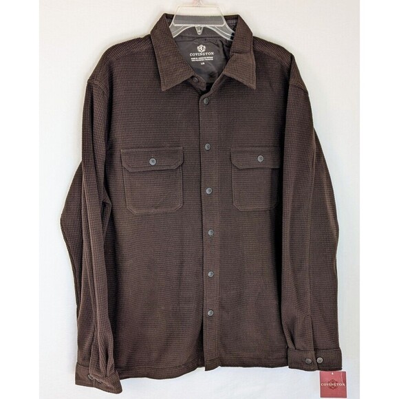 Covington Other - Vintage Covington Sears Men’s L Brown Waffle Knit Shirt Jacket Shacket Long Slve